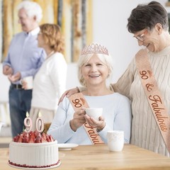 90th Birthday Decorations for Women with Rose Gold Sash,