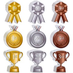 54 PCS Assorted Award Ribbon Cutouts Gold Silver Bronze Medals 1st 2nd 3rd