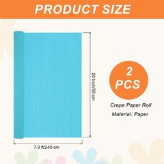 2 Pack Lake Blue 20 In x 7.9ft Wide Crepe Paper Roll Streamers Party Crafts