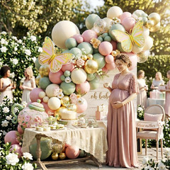 Tea Party Decorations Pink Sage Green Gold Balloon Garland Arch Kit with Teapot