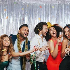 Glitter Silver Tinsel Foil Curtains 2 Pcs – Perfect for NYE & Engagement Parties