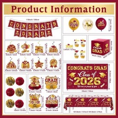 Graduation Decorations 2026 Maroon and Gold Class of 2026 Banner Congrats Gra…