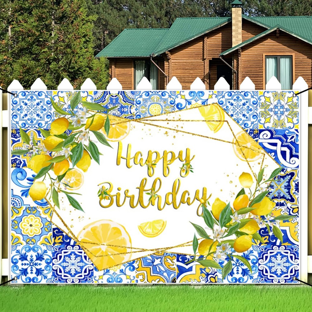 6×3.6ft Lemon Themed Birthday Banner Lemonade Happy Birthday Party Decoration…