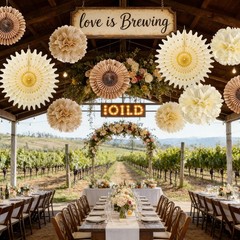 10 PCS Brown Party Decoration Rustic Paper Hanging Lanterns Pom Poms Fan Kits