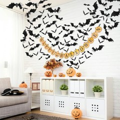 Bats Halloween Decorations PVC 3D Black Scary Bat Stickers Party Decor, 140Pcs