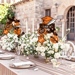 24 PCS Orange Black Graduation Table Sticks Class of 2026 Centerpiece