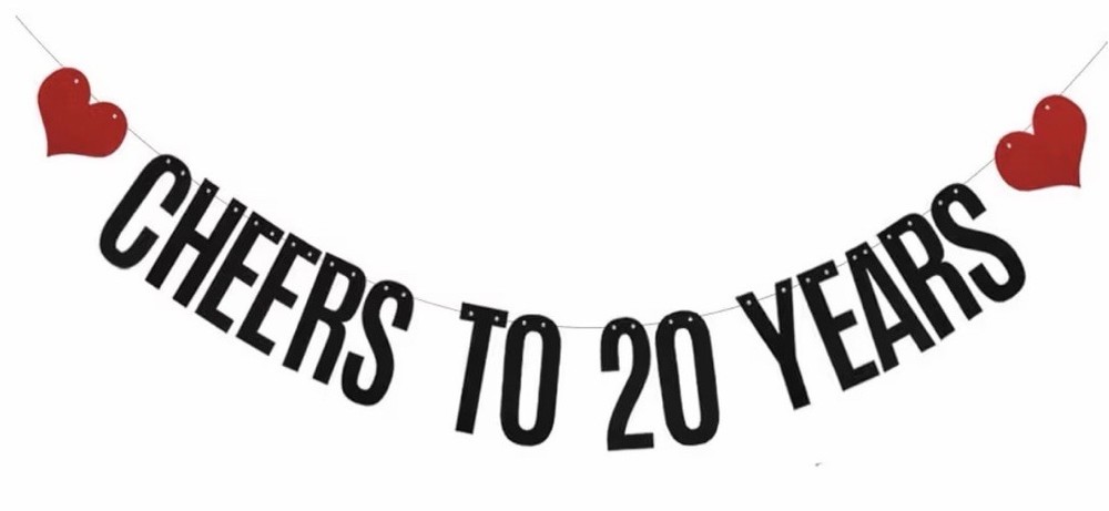 Cheers To 20 Years Anniversary Banner For DIY Party Decoration