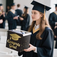 Graduation Card Box Holder, Congrats Grad 8.5 x x inches, Black
