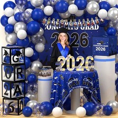 Lunmon 114 Pcs Blue and Black Graduation Decorations Class of 2026 Include Gr…