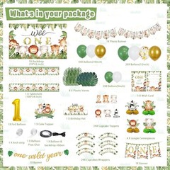 Wild One party Decorations, 150 Pcs Jungle Animal Party Supplies Decor for Boy