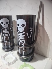 Black Straw Cups With White Skeletons Fangs & Tattoos New Items
