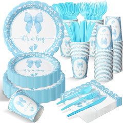 175 Pcs Baby Boy Shower Decorations Plates Set for 25 Guest Blue It’S