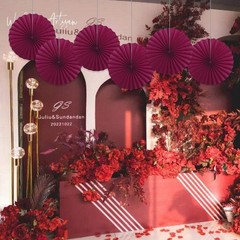 Red Party Decorations Paper Fans Bulk 16in Anniversary Wine Red DIY Set 30 PCS