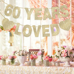 60 Years Loved Banner for 60Th Birthday Decorations for Men Women Pre-Strung 60T