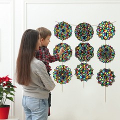 Tinlade 18 Pack Colorful Mandala Window Clings DIY Kit 6 x 6 inches,