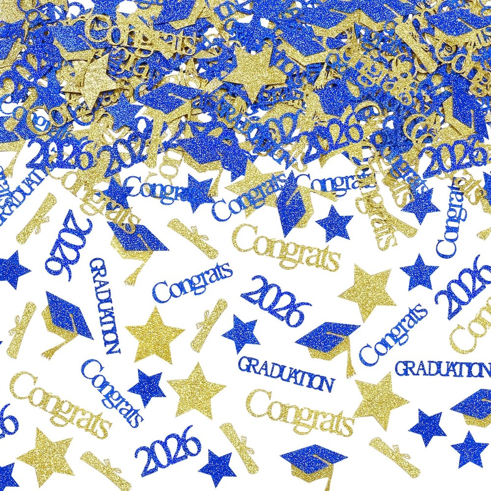200 PCS Blue And Gold 2026 Graduation Confetti Party Table Decor Supplies