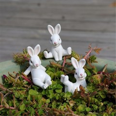 3Pieces Resin Bunnies Figurines Set Cartoon Animal Statues For Home Holiday
