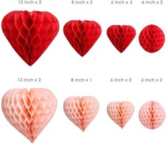 16 Pack Red Blush Pink Valentines Day Decorations Pom Pom Heart Tissue Paper