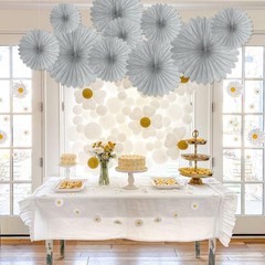 20 PCS Silver Grey Hanging Paper Fan Decorations for Wedding Birthday Party