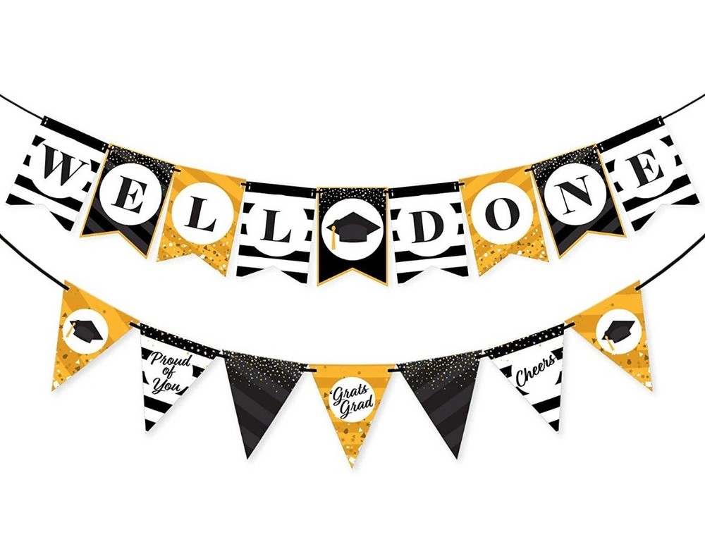 Graduation Banner Set – 2pc Graduation Decorations Black and Gold New /L1