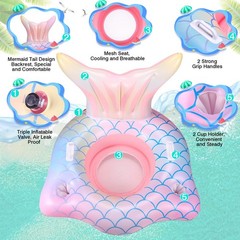 Inflatable Pool Float Mermaid Tail Pool Floating Chair 45“ with Cup Holders, …