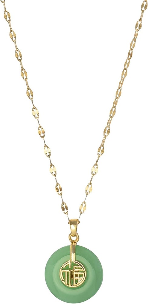 Chinese Fu Pendant Necklace – Jade Green Minimalist Collar Chain for Women 1Pcs