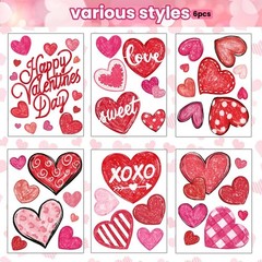 DIYDEC 6 Sheets Valentines Window Cling Double-Sided Pink Red Love Heart