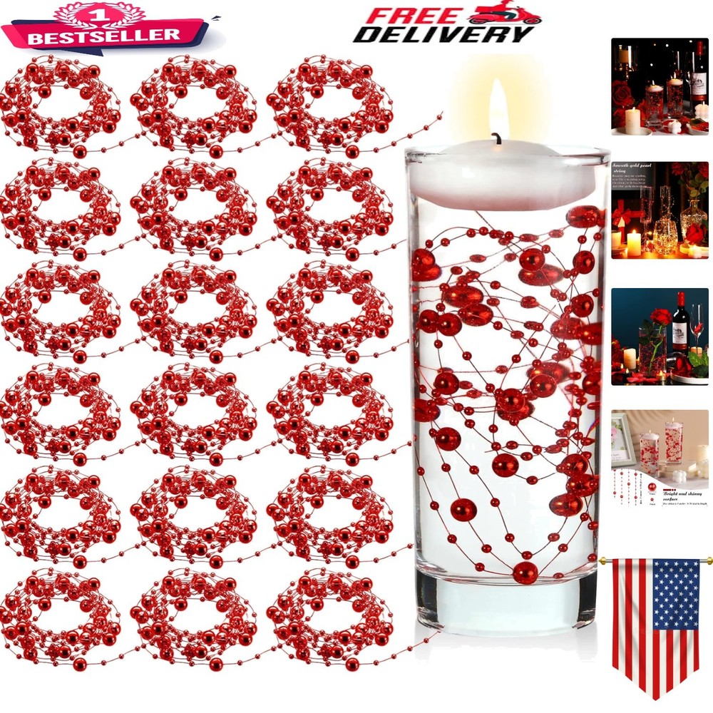 Durable 157 Feet Red Faux Pearl String – Chic Vase Filler for Weddings & Parties