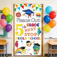 5TH Grade Graduation Decorations 2026, 5TH Grade Graduate Door Cover, White Peac
