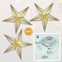 3-PACK 24″ White Tidal Waves Cut-Out Illuminated Paper Star Lantern, with LED…