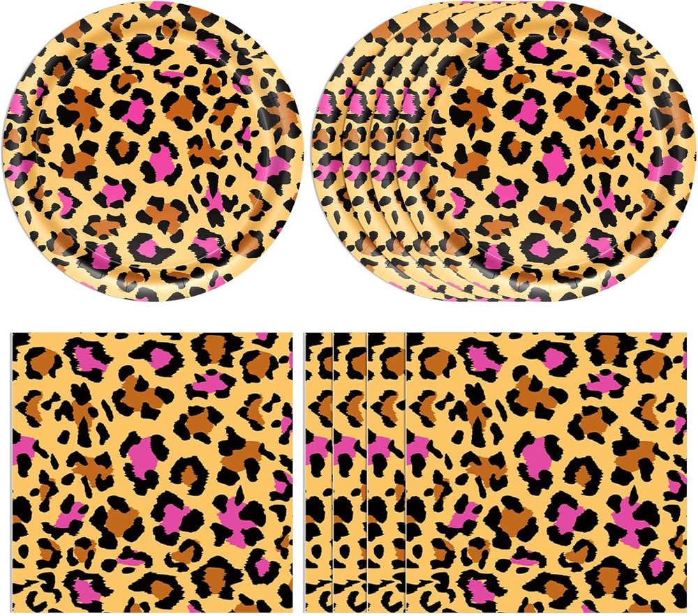 40 PCS Pink Cheetah Print Birthday Decorations Disposable Safari Animal Leopard