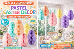 Pastel Honeycomb Easter Egg Decorations Hanging Party Decor 20cm 30cm x 6