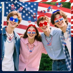 39 PCS Fourth of July Accessories Set – Patriotic Headbands, Glasses & Necklaces