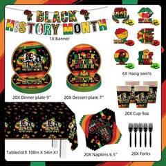 Black History Disposable Multicolor Set (Plates Napkins Cups Forks Tablecover)