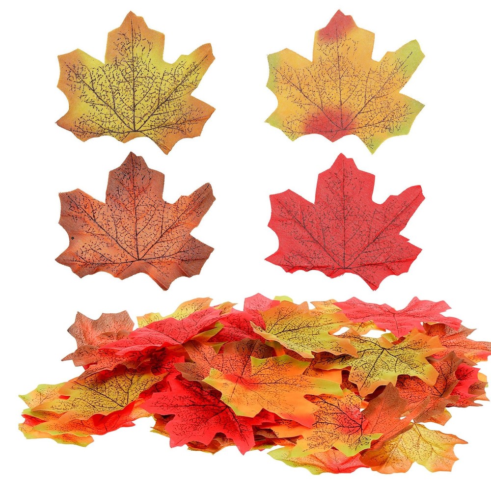 Larrel 200 Pcs Fake Fall Leaves, Realistic Leaves for 200, Colorful
