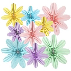 9 PCS Pastel Classroom Hanging Floral Paper Fans Flowers Wall Decorations