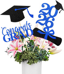 Graduation Decorations 2026, 16 PCS Black Blue Graduation Centerpieces for Table
