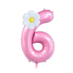 40-Inch Pink Number 6 Balloons With Daisy Balloons, 6th Birthday Pink 6