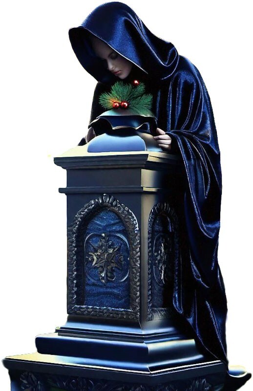 Female Grim Reaper Stood Over Gravestone