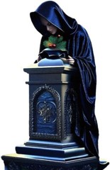 Female Grim Reaper Stood Over Gravestone