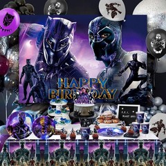 Black Panther Party Decoration Birthday Tableware Balloons Plates Cake Topper