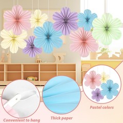 9PCS Pastel Paper Flowers Decorations Pastel Paper Fans Floral Backdrop Decor…