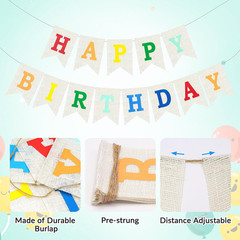 Burlap Happy Birthday Banner, Colorful Assembled Happy Birthday Banner Sign Garl