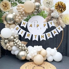 Gold & White Birthday Decorations Kit Balloons Banner Tablecloth Confetti