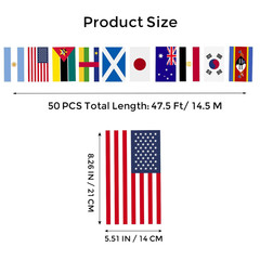 VELIFFCO 50 Different Countries Flags String 1 Pack, 50