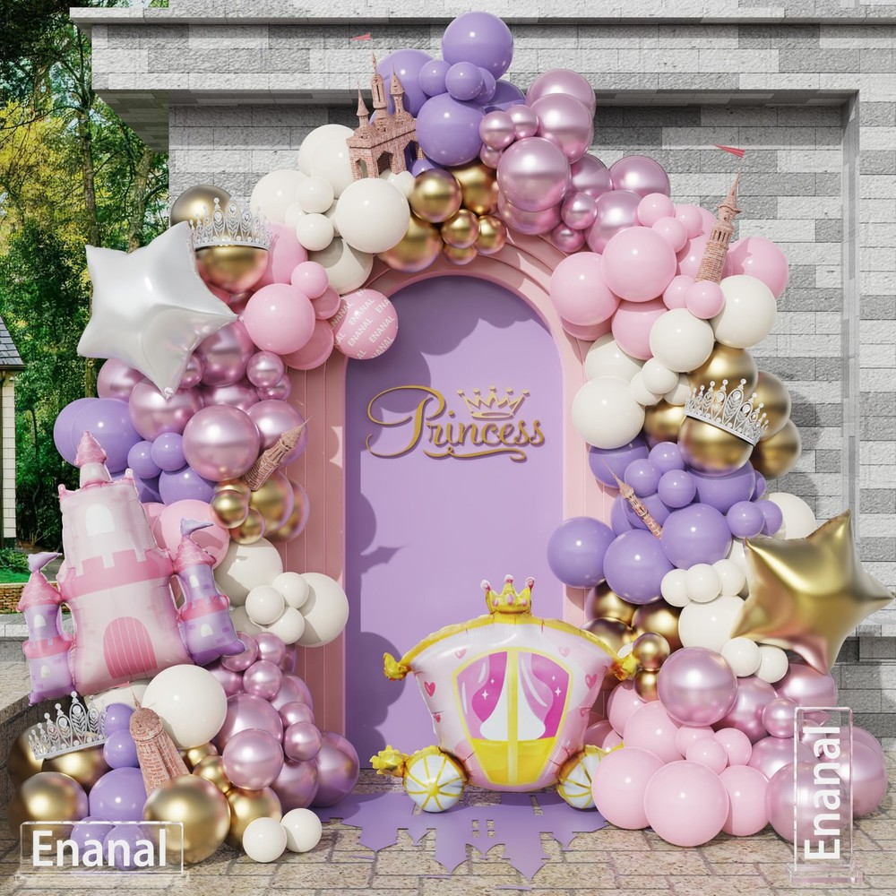 Princess Balloon Garland Arch Kit, 161pcs Pastel Pink Purple Chrome Gold Ball…