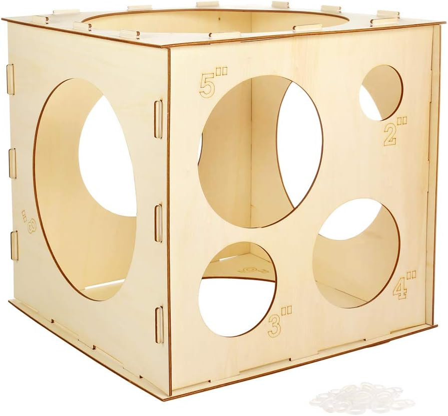 12 Holes Wood Balloon Sizer Cube Box with 200 PCS Balloon Glue Points, Collapsib