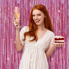Tinsel Curtain Pink Birthday Party Decorations 2 Packs Glitter Foil Fringe Cu…