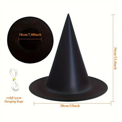 6/12pcs Black Witch Hats with 108ft Rope – Hanging Halloween Party Decorations