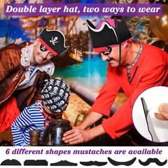 36 Pcs Pirate Hats Set Mustaches Eye Patches Party Favors for Halloween Cosplay